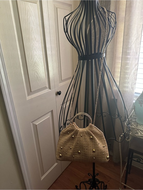Urban Expressions Handbags - Urban Expressions Harper Straw Studded Evening Bag – Natural Gold Accent
